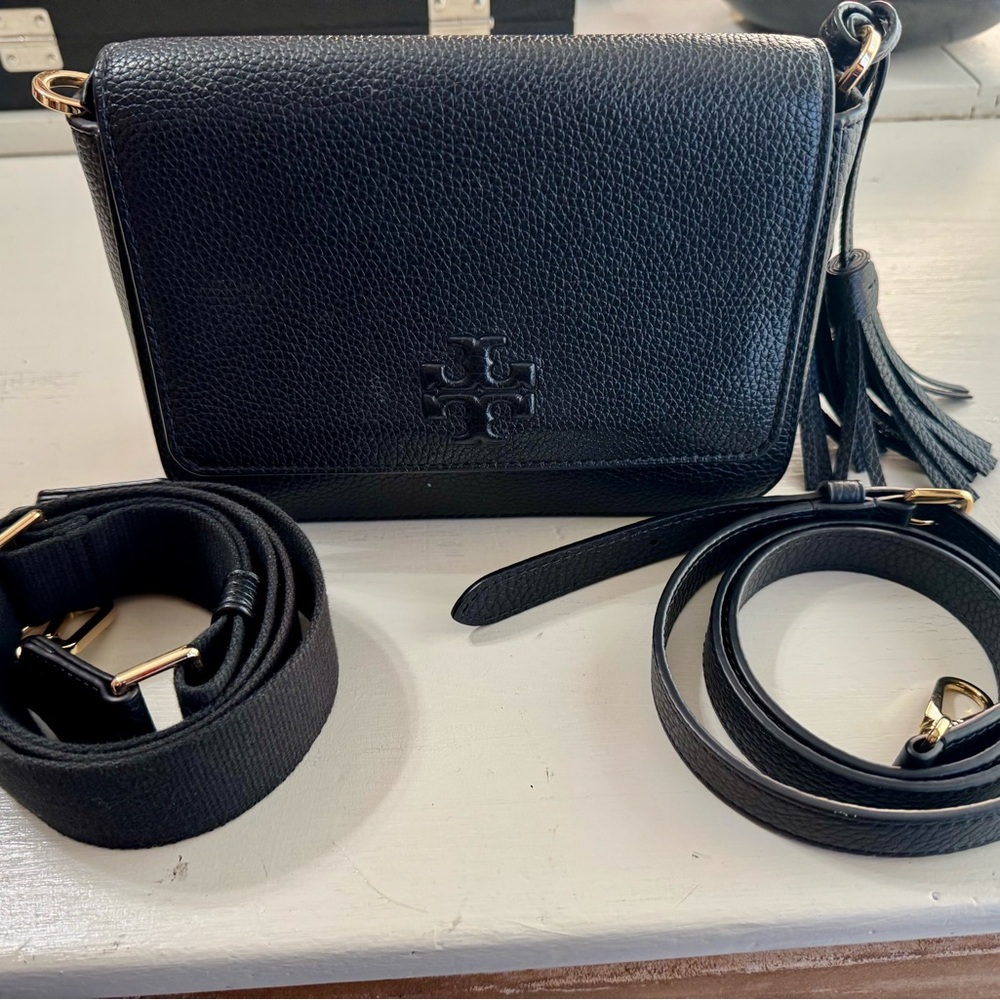 Tory Burch Black Leather Crossbody with Tassel
